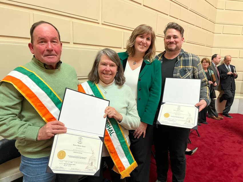 Joining Rep. McGaw (second from right) as special guests during Thursday&rsquo;s House session were parade organizer Chuck Kinnane (right), this year's parade grand marshals David and Diane MacGregor, and John Sperduti, treasurer (not pictured).