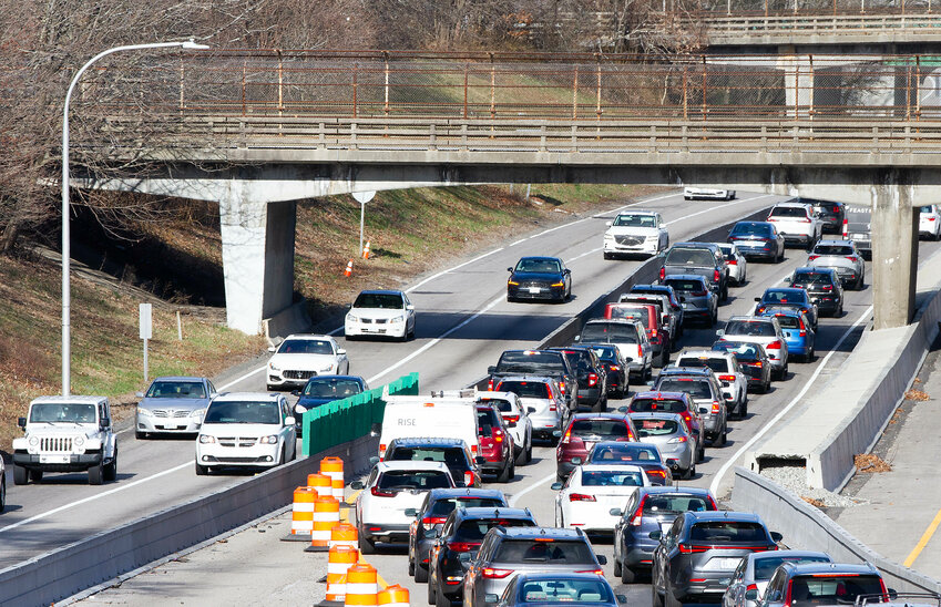 A view of a recent traffic snarl on Interstate 195 on the approach to the westbound side of the Washington Bridge.