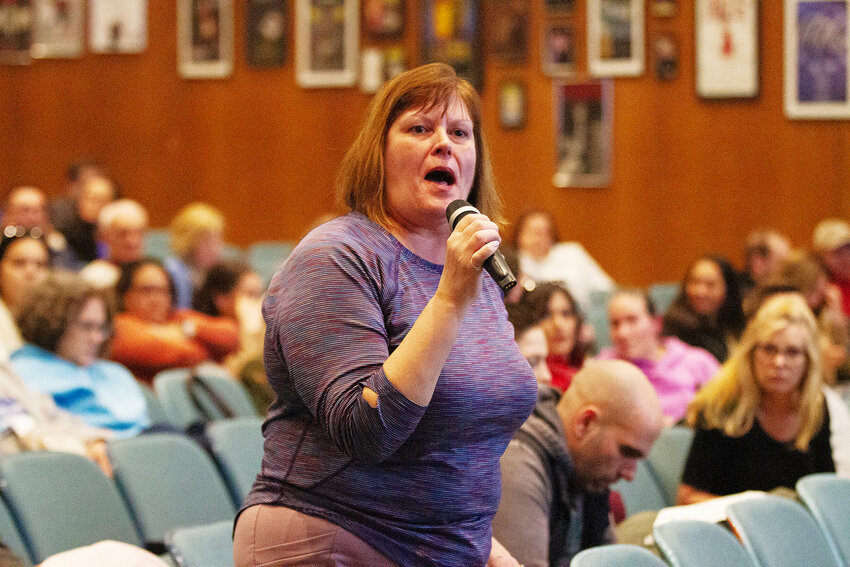 Nadine de Melo who one of several parents visibly upset with school officials Tuesday evening.