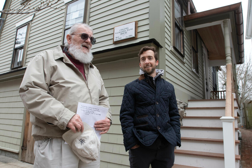 Bristol Historical &amp; Preservation Society librarian and historian Rei Battcher with Dan Barnes, who bought the home at 82 Thames St. and discovered the true history of the structure.