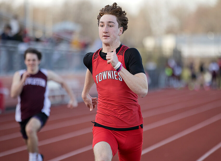 Justin Jardine nears the finish line of his victory in the 200 meter dash for the EPHS boys' outdoor track and field team during its 2024 season opening meet April 9.
