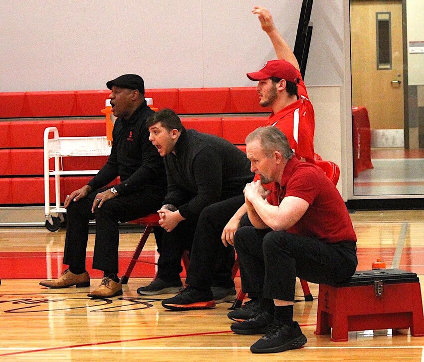 EPHS wrestling legend Bobby Good (far left) has served in recent years on the staff of fellow Hall of Famer Tom Galligan (far right) along with assistants Kyle Xavier (center left) and Mario Peoples (center right).