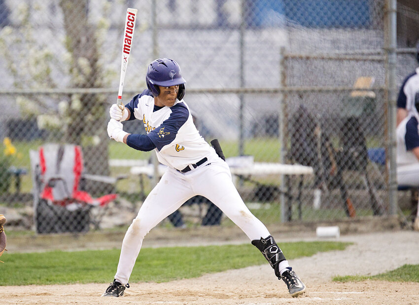 Miles Fontaine, shown in a game earlier this season, had three hits in the Eagles' win over Narragansett on Tuesday, May 14.