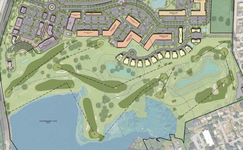 A diagram of the reconfigured nine-hole public course, &quot;The Met,&quot; build over the old front nine of the former Metacomet Country Club land located off Veterans Memorial Parkway.