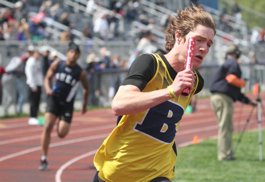 Barrington&rsquo;s Bobby Wind, shown competing at a meet last year, teamed up with Charly Potter, Charlie Britto and Patrick Trainor to win the 4x100-meter relay at the recent Class B Injury Fund Relay meet.