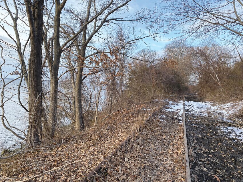 This long-abandoned stretch of railroad bed on the eastern shore of Mount Hope Bay could one day connect pedestrians and cyclists to Fall River.