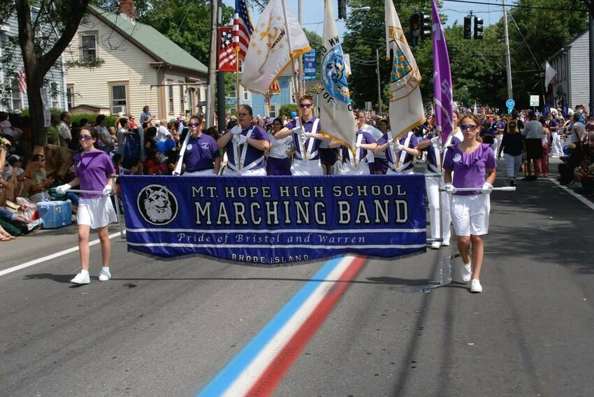 The Mt. Hope Marching Band on parade during Bristol&rsquo;s Fourth of July Parade.