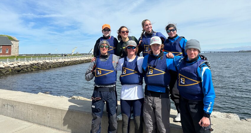 The Barrington High School sailing team will compete in the National Invitational Tournament held in Chicago on May 18-19. Pictured are team members (back row, from left to right) Ellery Klock, Abby Guertler, Lauren Leonard, Avery Guck and (front row) Quin Schneider, Christopher Chwalk, Jack Gaynor, and Duffy Macaulay.