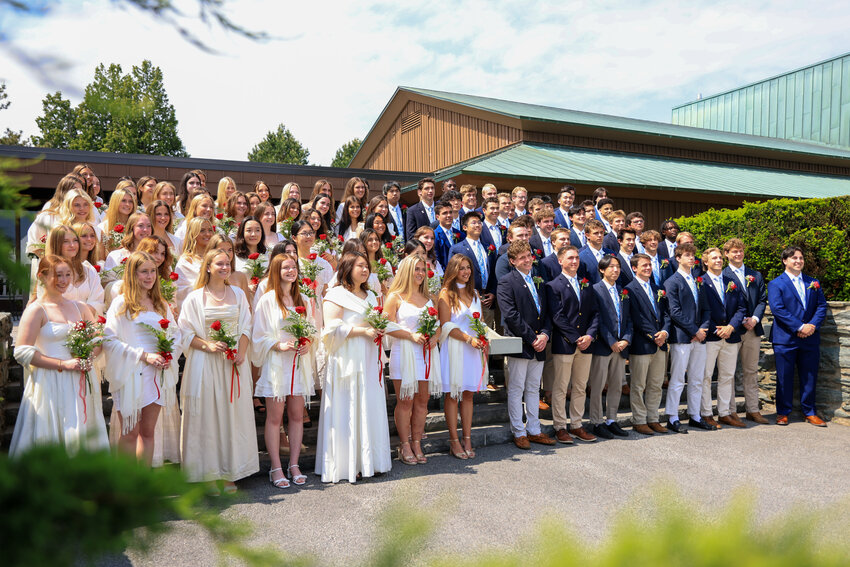 Members of Portsmouth Abbey&rsquo;s Class of 2024 pose for a photo during commencement exercises held Sunday. Fifteen students from Portsmouth received diplomas.
