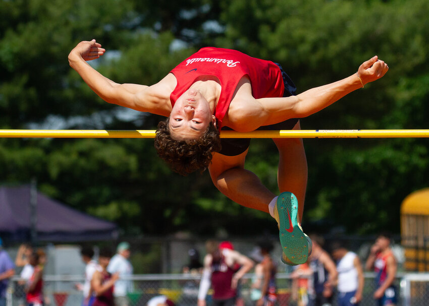 Portsmouth High&rsquo;s Aiden Chen won the gold in the high jump during the Rhode Island State Track and Field Championships at Conley Stadium in Providence on Saturday. He was the only competitor to clear 6 feet, 4 inches on his first attempt.
