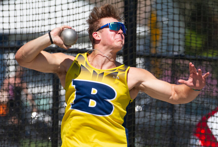 Barrington's Joe Adams, shown competing in the shot put during last year's state track championship, and the rest of the Eagles will try to defend their state title this spring.