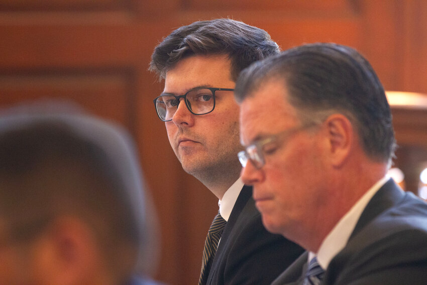 Steven Peterson (center) as he appeared in Newport Superior Court on Tuesday. The former executive director of Be Great for Nate was found not guilty of a charge of indecent solicitation of a minor on Wednesday.