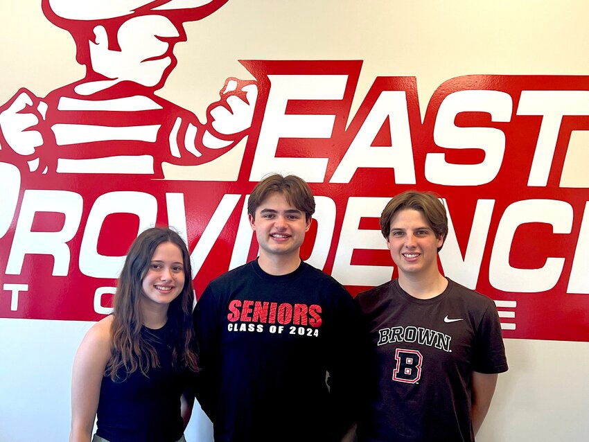 Twin siblings Eva and Will Laroche along with close friend Nathan Tavares (from left to right) are the top three academic members in the graduating Class of 2024 from East Providence High School. The three will lead their fellow seniors at commencement exercises Friday night, June 7, at Pierce Memorial Stadium. Commencement starts at 6 p.m.