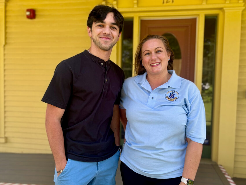 Marketing intern David Ditata and Portsmouth Parks &amp; Recreation Department Assistant Director April Rios stand outside the Leonard Brown House, the department&rsquo;s headquarters.