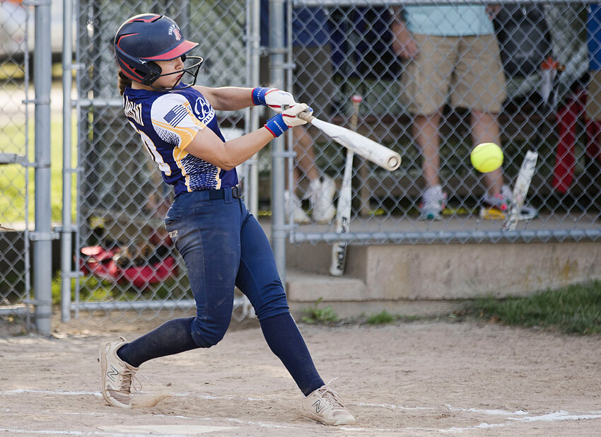 Cora Floriani and the Barrington Little League Senior All Star softball team competed in the regional tournament recently. Here, she is pictured in the District 2 finals.
