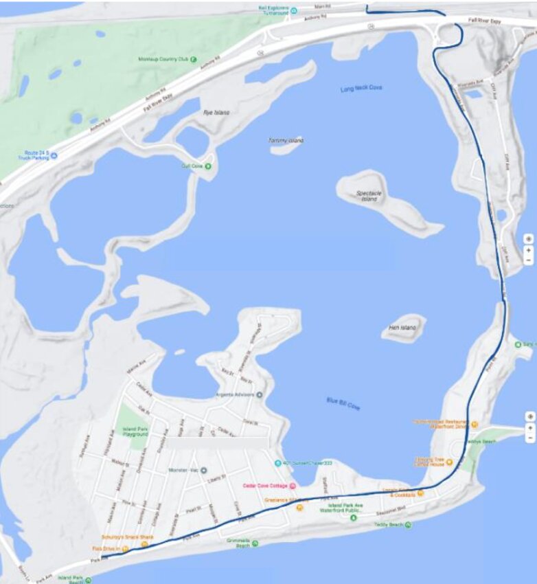 Proposed route of the second annual Sakonnet Coastal Bike &amp; Stroll Event, which organizers want to host from 9 a.m. to noon on Saturday, Sept. 14, in Island Park, the Hummocks and part of Common Fence Point.