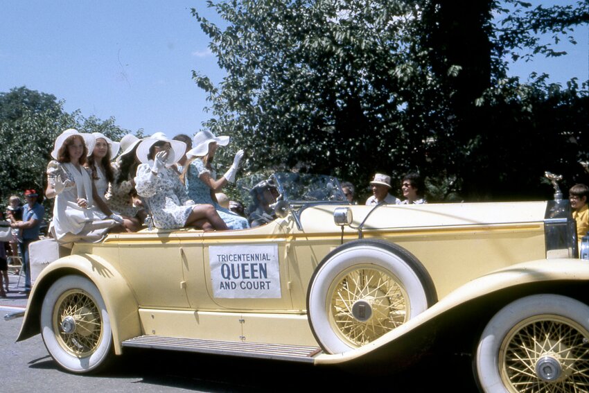 The queen and court in Little Compton&rsquo;s Tricentennial Parade in 1975.