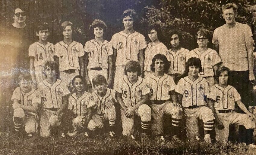 The first place Red Sox team from 1974 includes (front, from left) S. Hubert, C. Tripp, R. tavares, L. Wilkinson, R. Ortin, D. Amendaio, J. Quinn and J. Bernier and (back, from left) assistant manager Ted Quinn, R. Soares, C. Drabble, M. Gagne, R. Pond, M. Rodriques, B. Bernier, G. Costa and Manager G. Jennings.