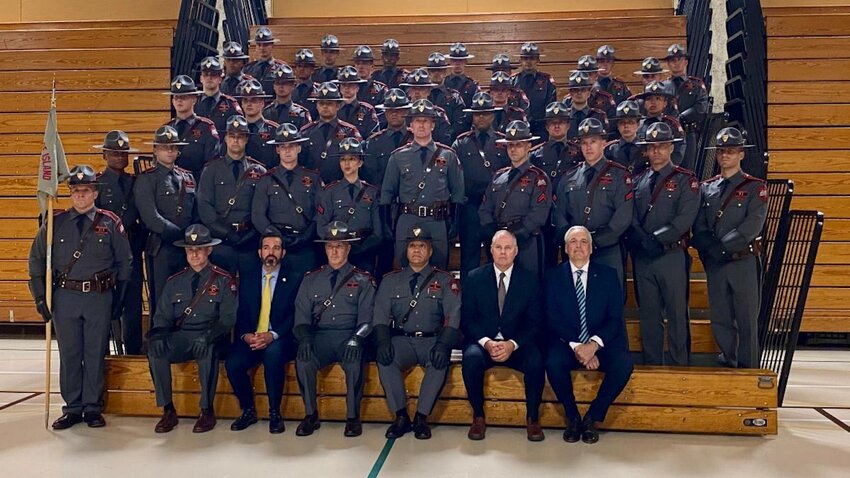 The graduating class of 2024 cadets from the Rhode Island State Police Academy were sworn into service on June 21 during a ceremony held at the CCRI-Lincoln campus.