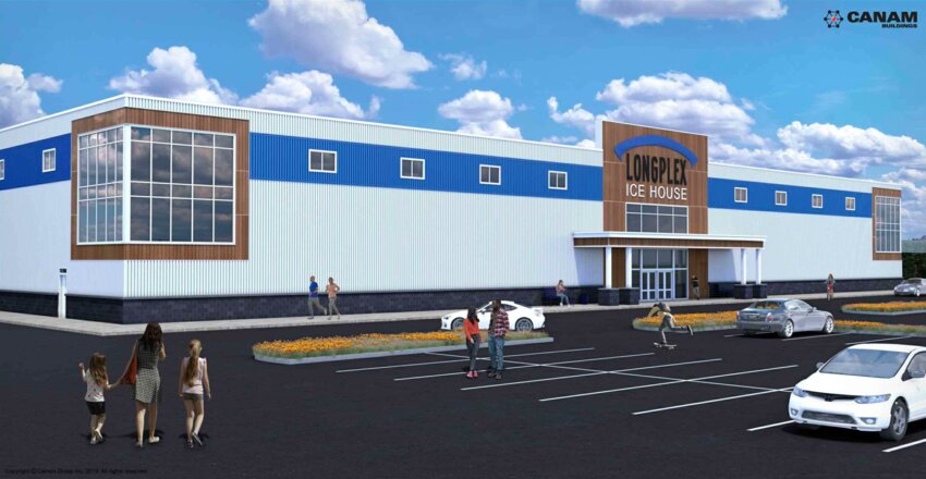 An architectural rendering of the proposed ice hockey center at the Longplex facility in the Tiverton Industrial Park.