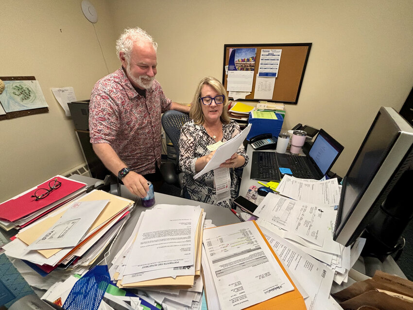 Paul Amadio, head of school at Pennfield School, with Allison Serina, senior director of operations and finance. Serina, the first person from Pennfield with whom he had any interaction, also grew up in Leominster, Mass. They didn&rsquo;t know each other back then, but Amadio played football with her brother.