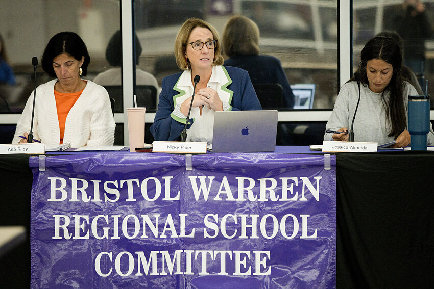 Superintendent Ana Riley, School Committee chair Nicky Piper and Treasurer Jessica Almeida listed to updates provided by consultants on the new Mt. Hope High School project at their September 23 meeting.