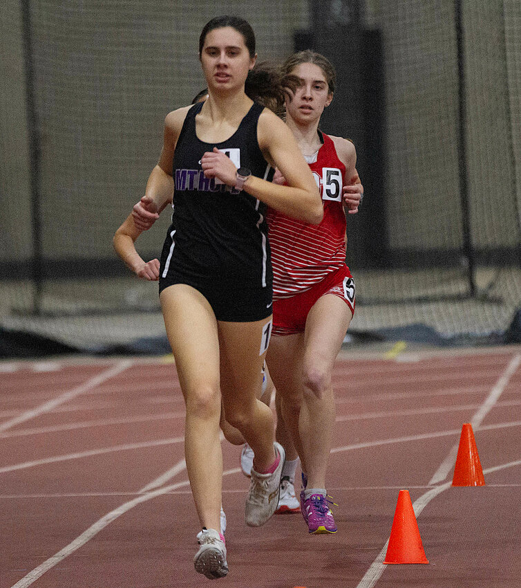 Mt.Hope High School's Jessica Deal won the girls' 3,000 meter race at the 2025 Class B Championships held February 1 in Providence.