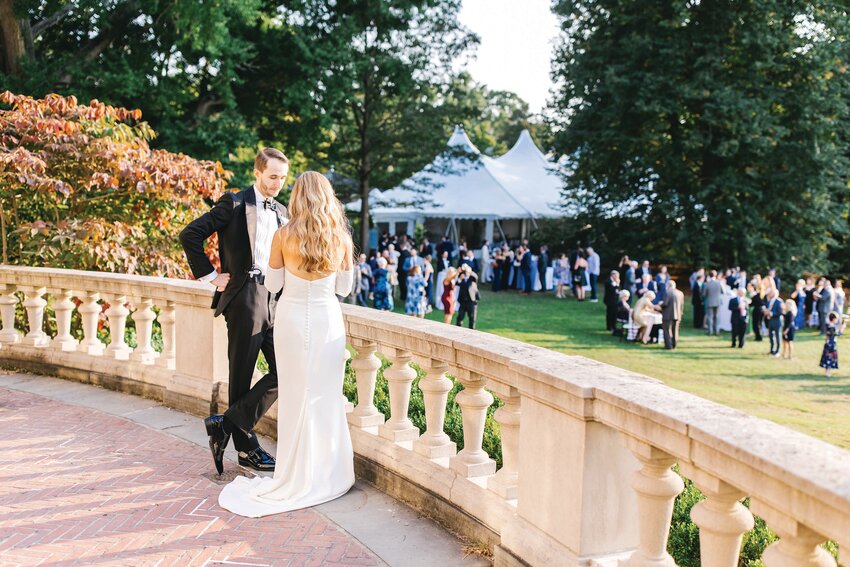 Venues like Blithewold Mansion are presenting package deals to couples, bolstered by longtime relationships with caterers and other vendors. Shown here is the cocktail hour from a September 2024 wedding.