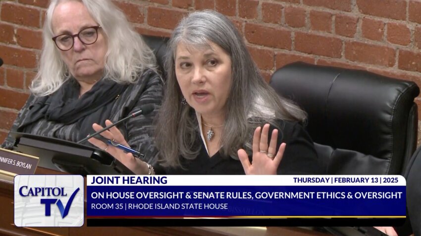 Barrington resident and local legislator Jennifer Boylan (right) is shown during a recent hearing.
