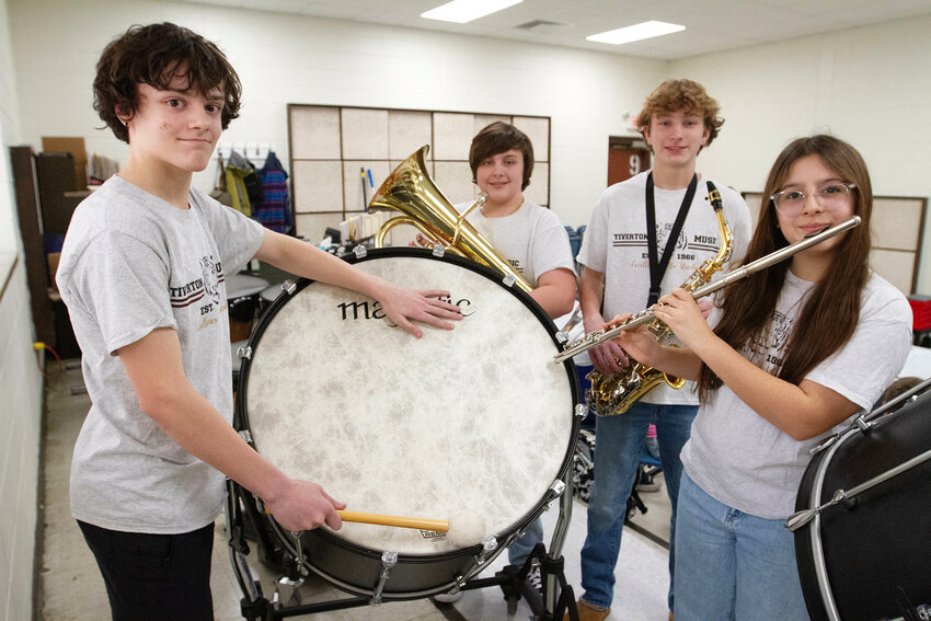 Tiverton All State Band members (from left) Thomas Jackson, Joshua Ball, Zach Snizek and Riley Gomes played in Providence Sunday.&nbsp;