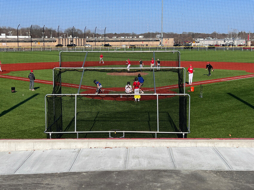 East Providence DPW recently installed this concrete pad behind the backstop at East Providence High School&rsquo;s baseball field, where rows of seats from the former McCoy Stadium will soon be installed.