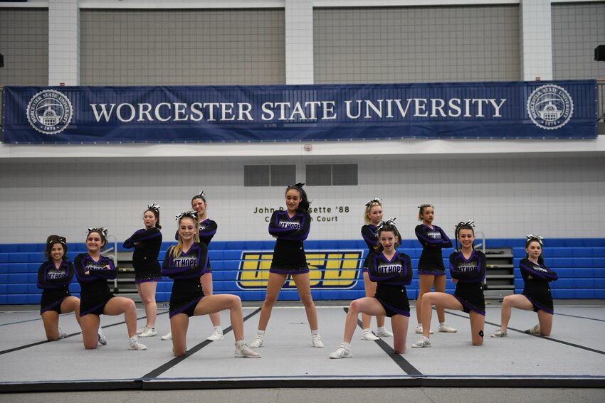 The Mt. Hope High School competition cheerleading team placed third in Division III at states and qualified for the New England championships held at Worcester State University.