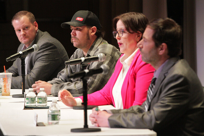 Westport Select Board candidates at a forum two weeks before the election: From left, Jake McGuigan, Weston Thurston II, Shana Teas and Keith Dias.