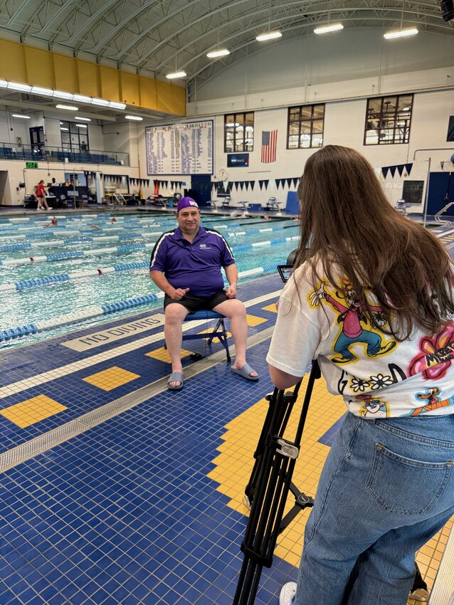 Kyle Marshall filming a promotional spot with WPRI-TV 12 for the 2025 Special Olympics Summer Games, to be held this weekend.