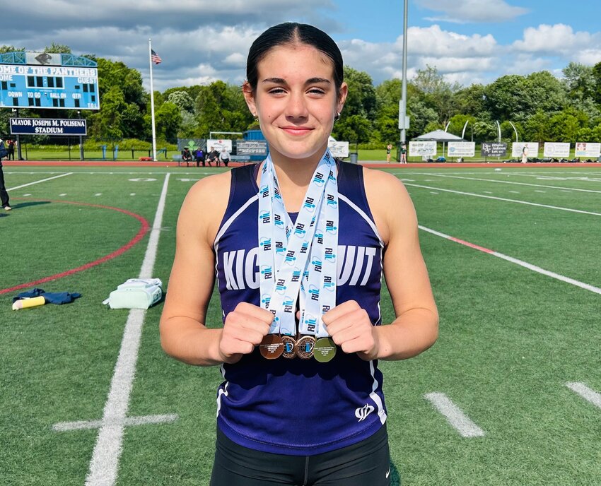 Jourdan Cicchinelli scored in four events at the 2025 middle school state outdoor track and field meet, including a victory in the girls' long jump.