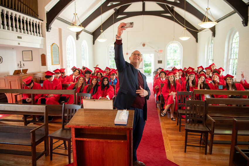 St. Andrew&rsquo;s Head of School David Tinagero takes a selfie with the Class of 2025.