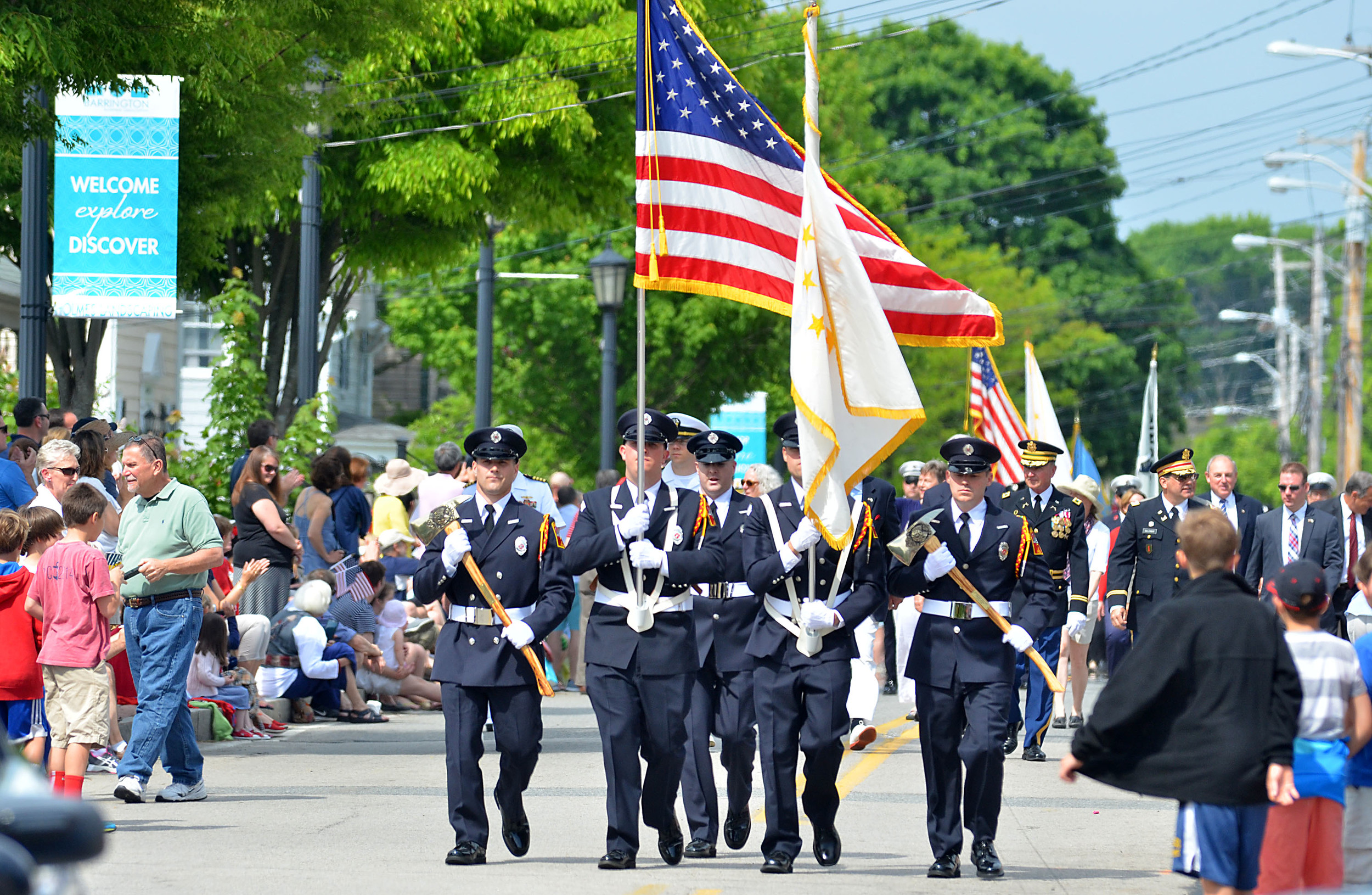 Members of the Barrington Fire Department honor guard march during a recent Memorial Day parade in Barrington.