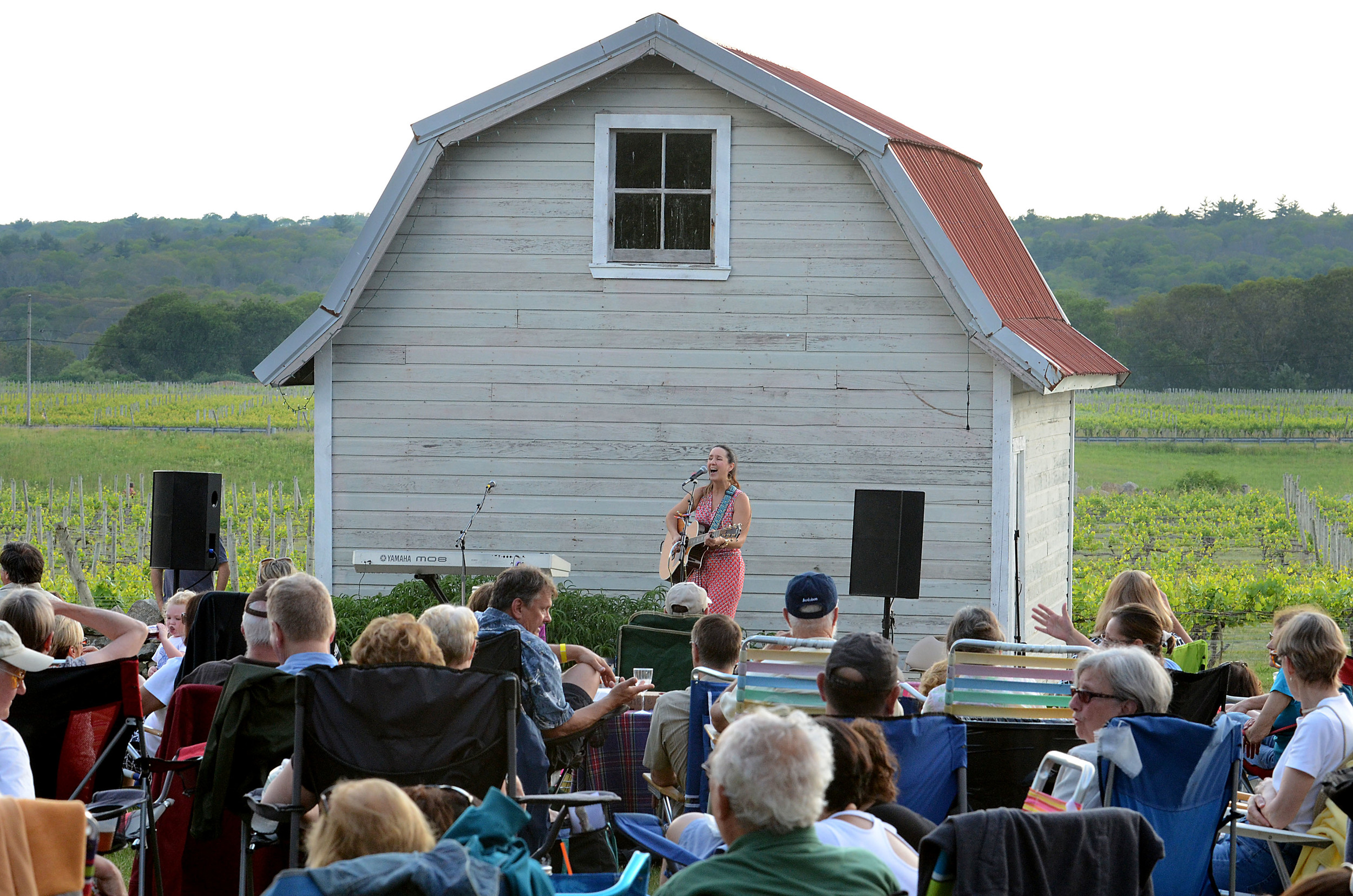 A performer entertains at sunset at Westport Rivers Vineyard and Winery.