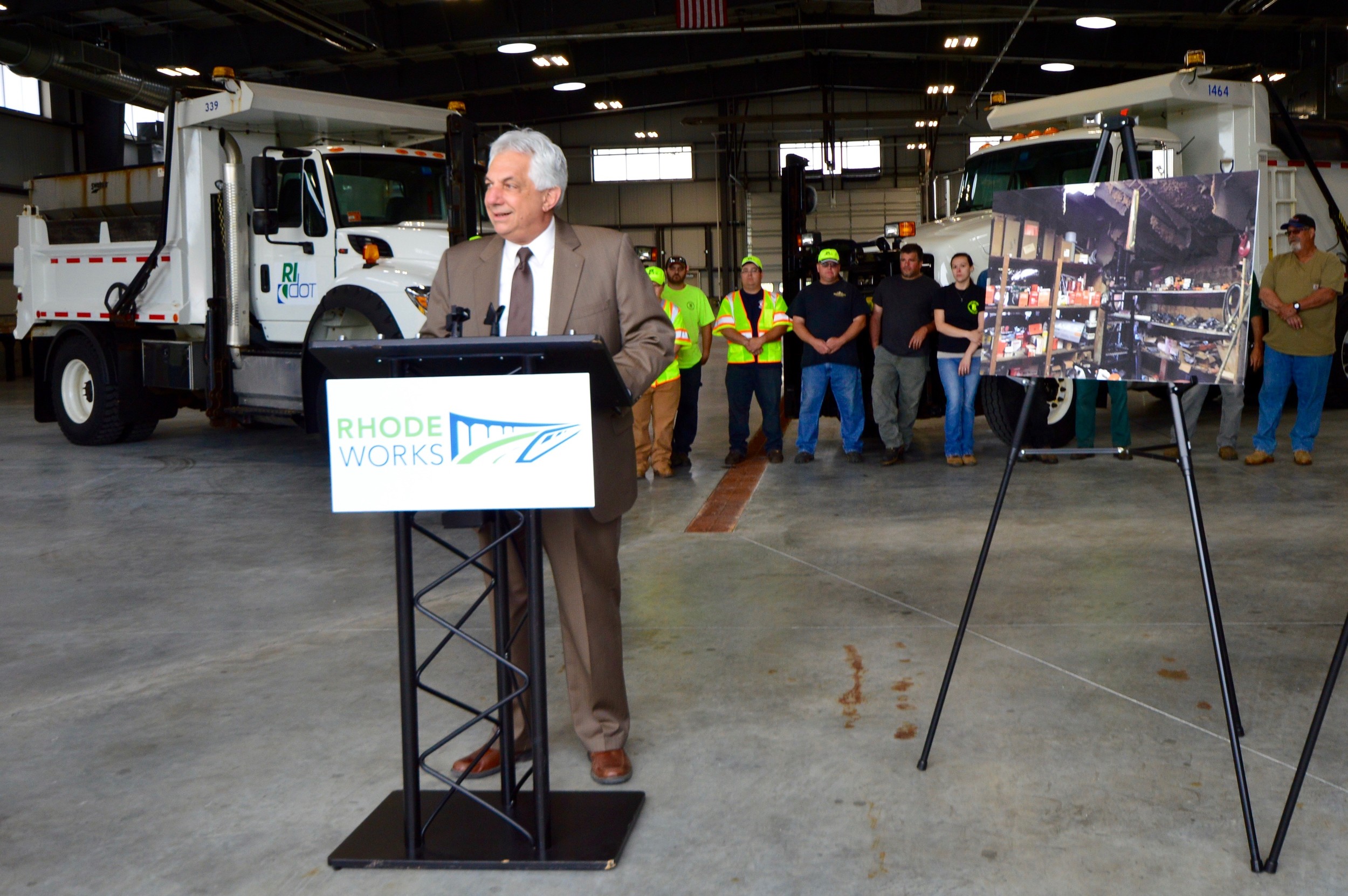 Peter Alviti Jr., director of the R.I. Department of Transportation, speaks before cutting the ribbon Tuesday morning for the department’s new maintenance facility on Boyd’s Lane.