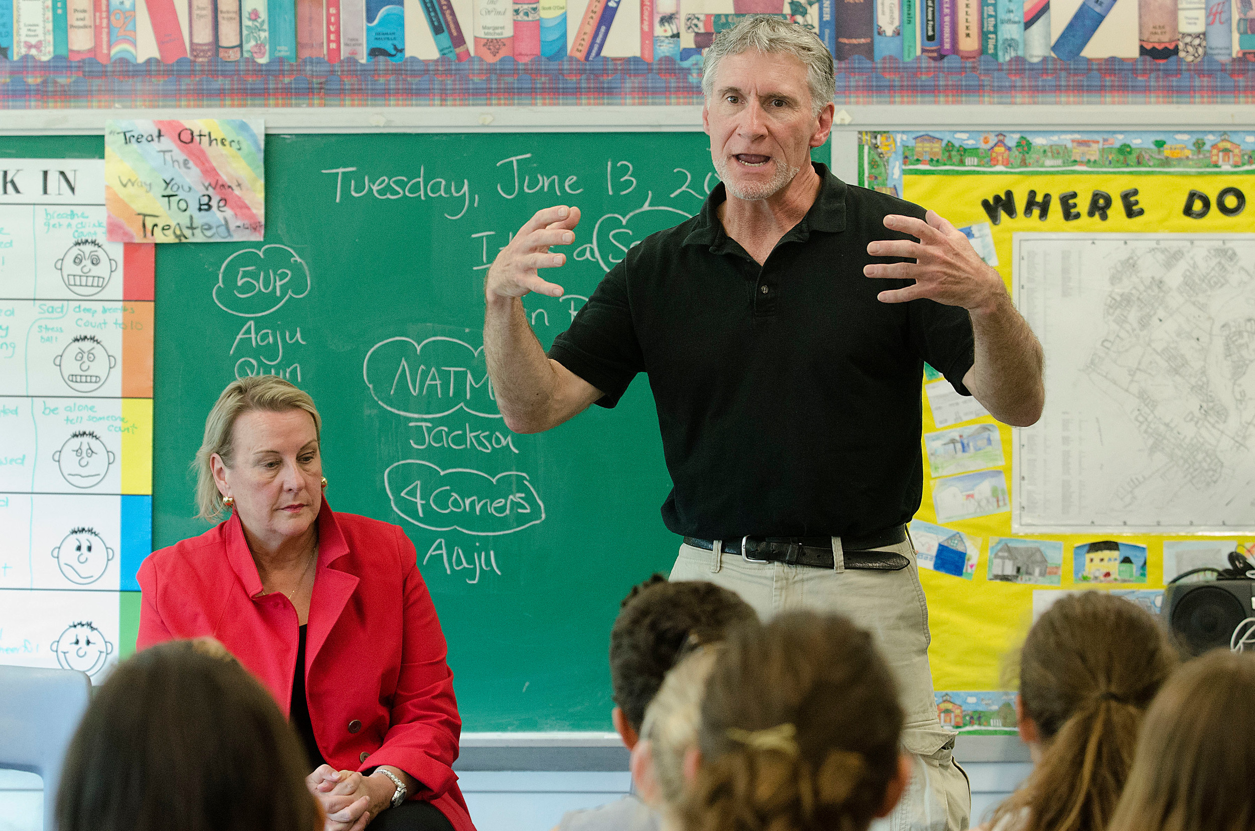 Steve Brosnihan speaks to students at Hampden Meadows School on Tuesday, June 13.