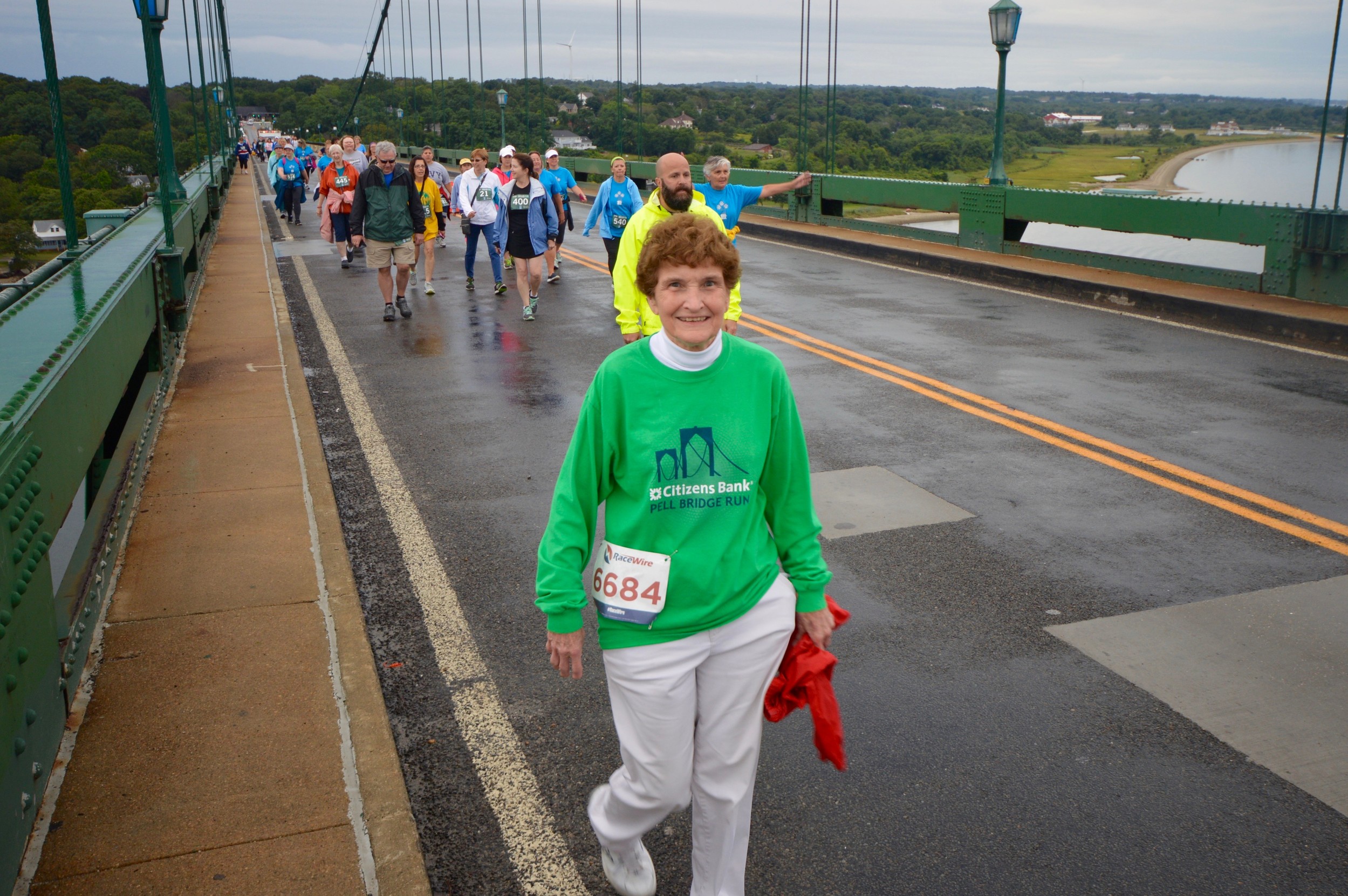 Having just left the Portsmouth School Department after 42 years, Diana White spent her first day of retirement Saturday morning on top of the Mt. Hope Bridge.