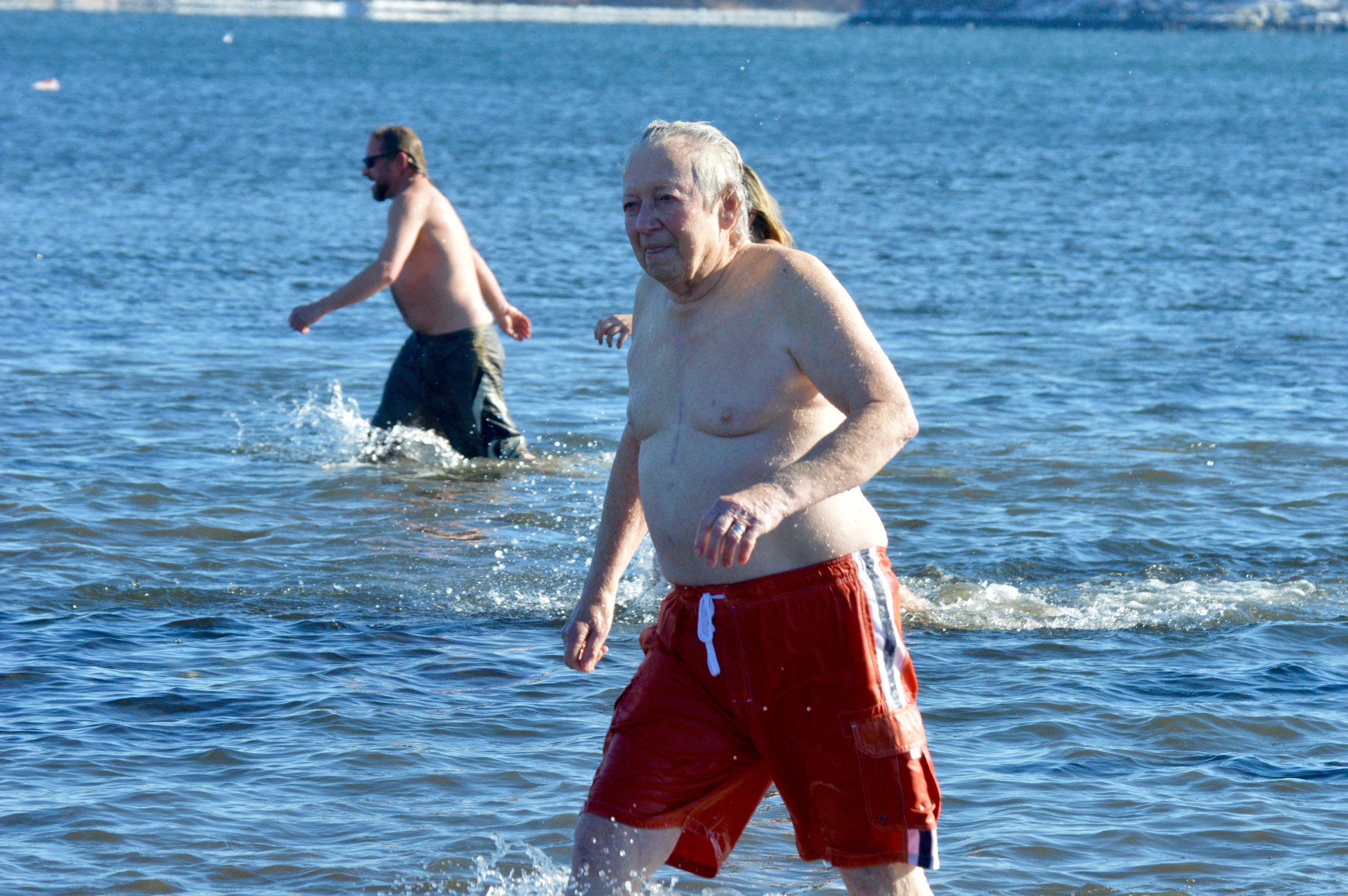 Bob Hamilton of Island Park never misses a chance to take the annual New Year’s Day plunge, no matter how cold it is.
