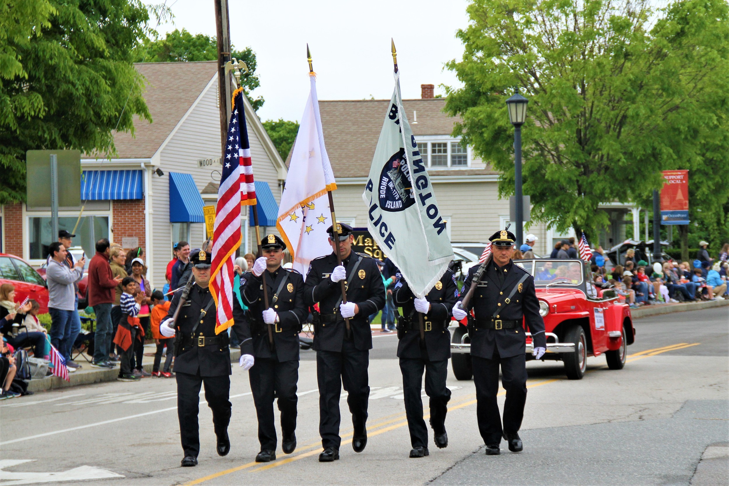 Members of the Barrington Police Department march down Maple Avenue during a prior year's Memorial Day Parade.