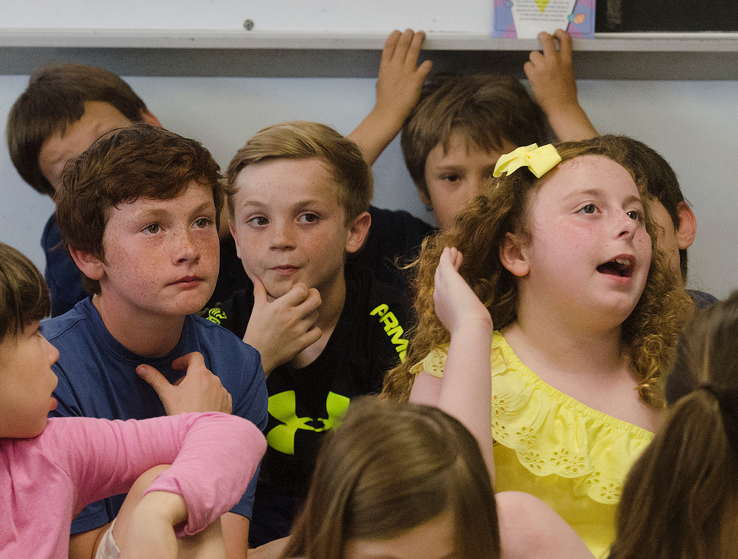 Sowams School third-graders listen to a BrainStation presentation.