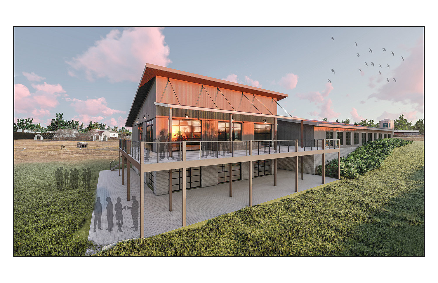 Architectural rendering of the 9,335-square-foot building Ragged Island Brewing Co. has proposed for the site of its planned farm brewery off Bristol Ferry Road. The new building would house the business’ brewing operations and also a seasonal taproom. A year-round taproom and retail operation would be located in the main farmhouse building, home of the former Island Garden Shop.