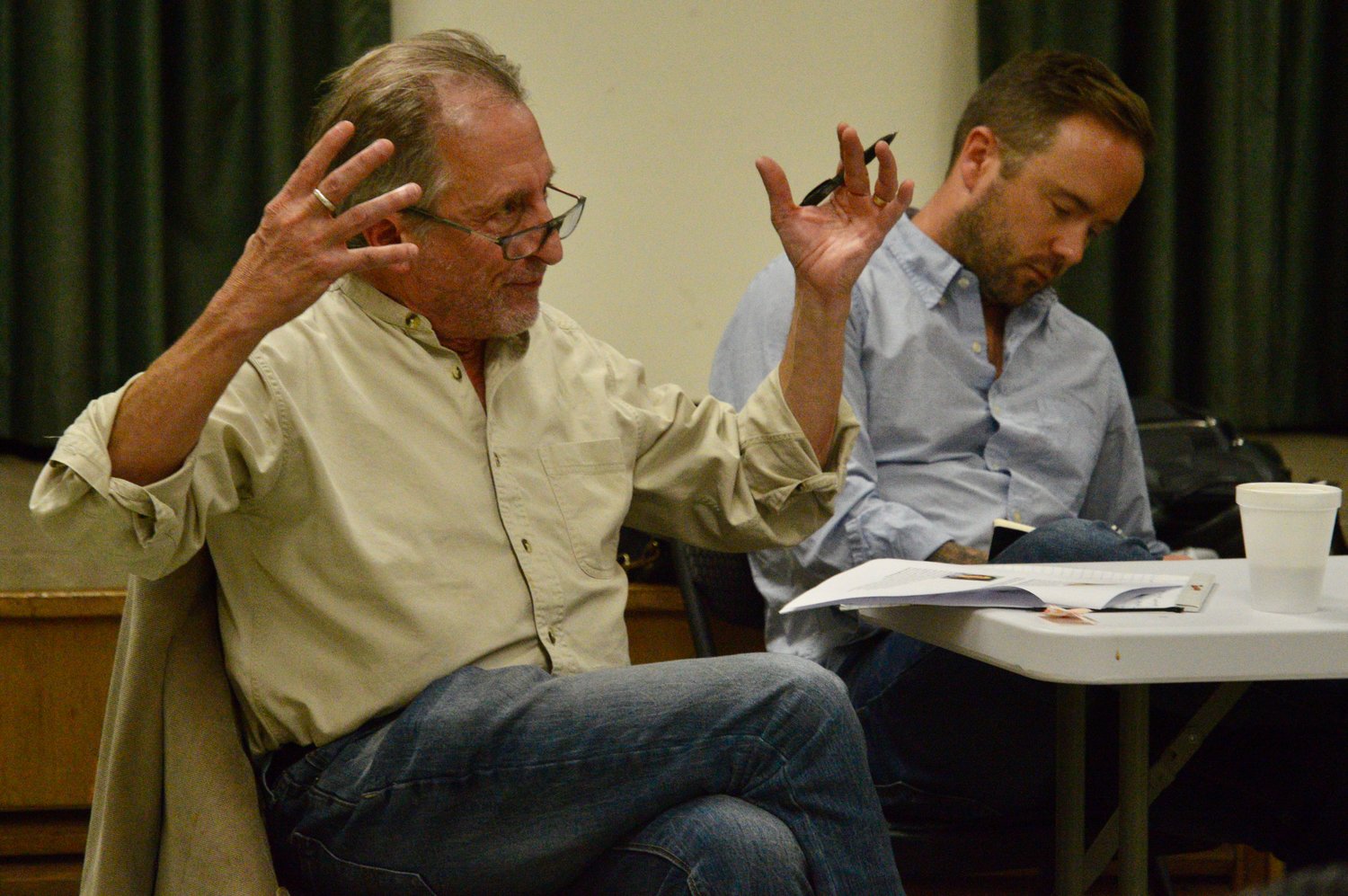 David Blistein, a writer and associate producer on Ken Burns’ team, makes a point while speaking to members of Every Student Initiative. At right is Chris Ewers, co-director of the upcoming three-part film that will focus on mental health issues.