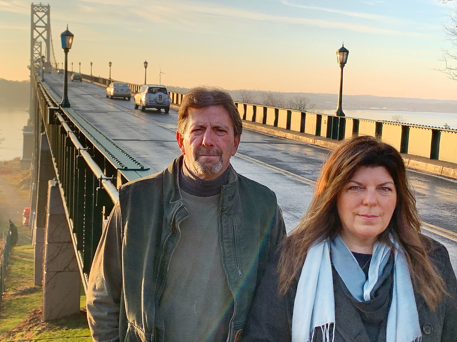 Brian Ganley (left) and Melissa Cotta both spoke to the Rhode Island Turnpike and Bridge Authority board of directors on Wednesday morning, urging them to investigate how to install suicide prevention barriers on the state's tall bridges.