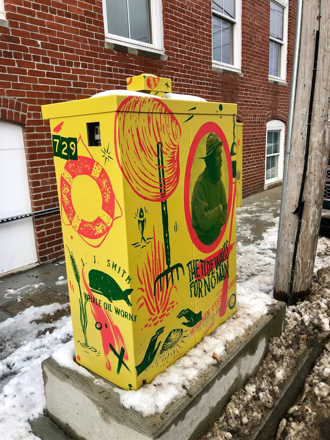 Adam Tracy's artwork graces a utility box on south Water Street.