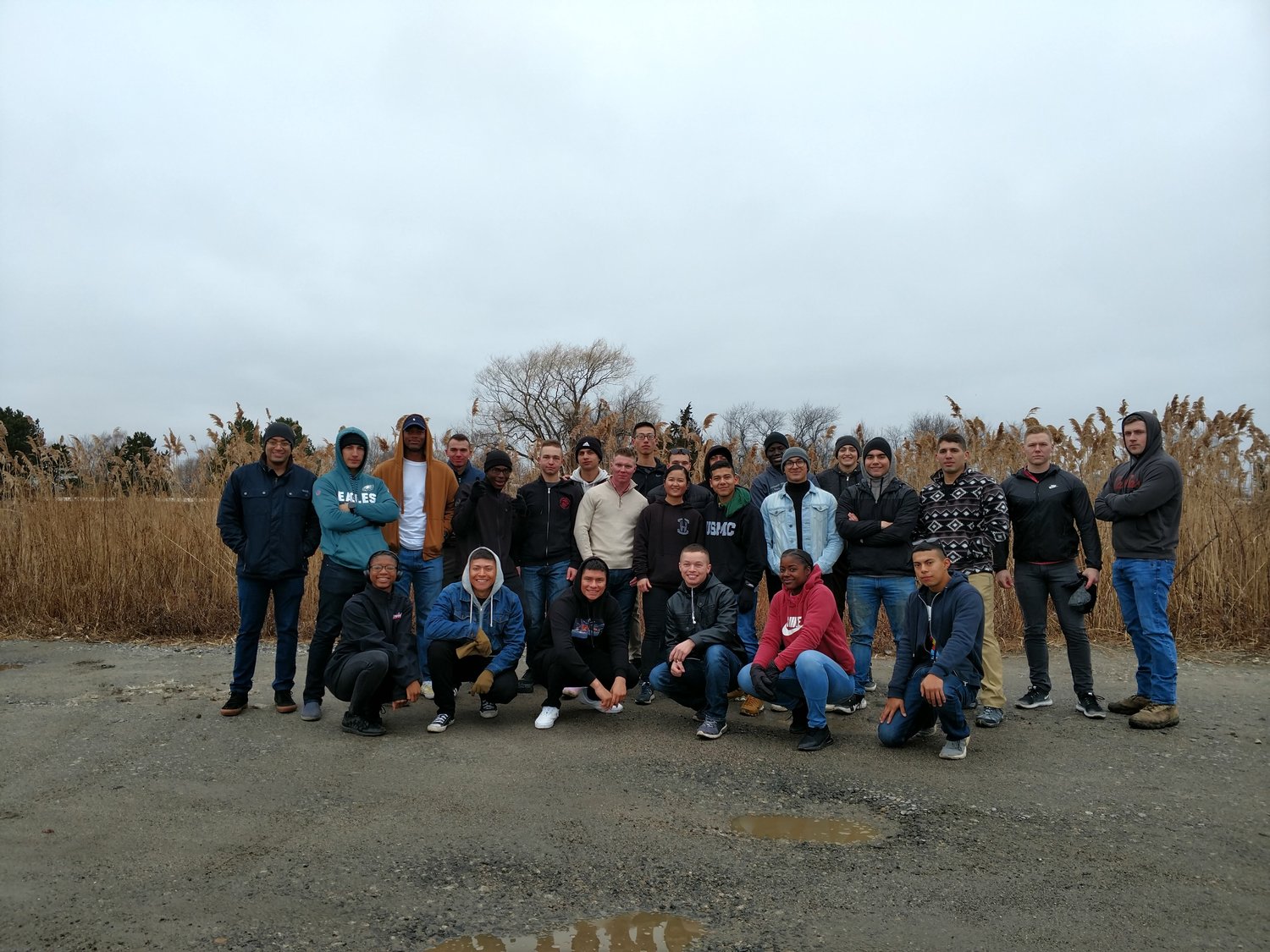 More than two dozen students from the Newport Navy Academy volunteered at the cleanup.