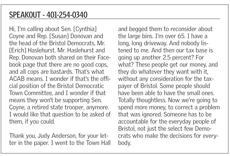 Two leading Bristol Democrats were upset by this small item on page 7 of the Bristol Phoenix of Aug. 27. They both wrote letters regarding the "anonymous political attack" in their local paper.